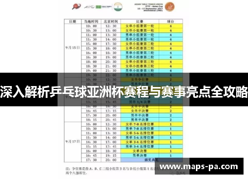 深入解析乒乓球亚洲杯赛程与赛事亮点全攻略